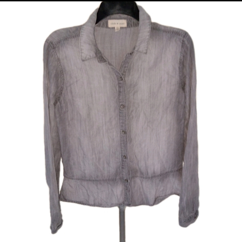 Cloth & Stone Gray Tencel Peplum Button Front Shirt Medium
